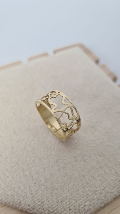 Nowy złoty pierścionek obrączka typu Tous ażurowy gładki misie p. 585