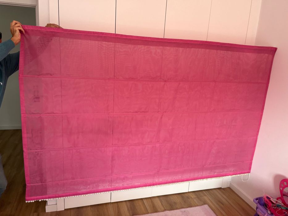 Calha e cortinado japonês rosa fucsia + cortinados laterais, almofada