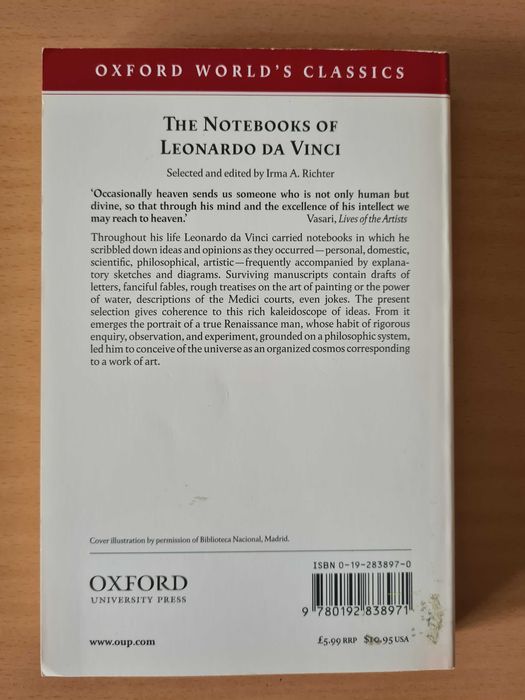 Livro "The Notebooks of Leonardo da Vinci"