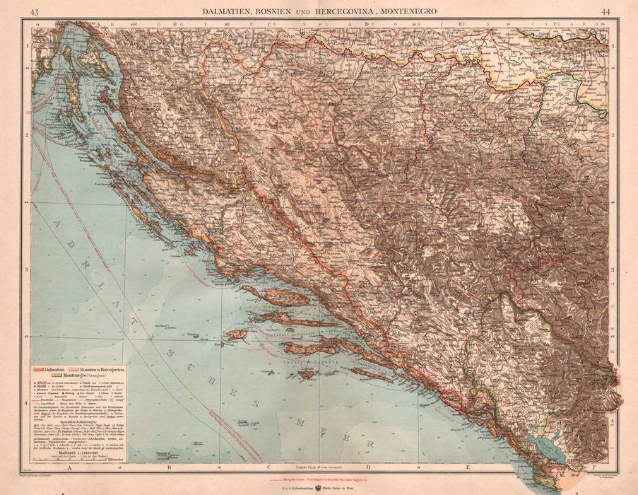 Dalmacja duża efektowna Cesarsko-królewska mapa 1911 r. autentyk