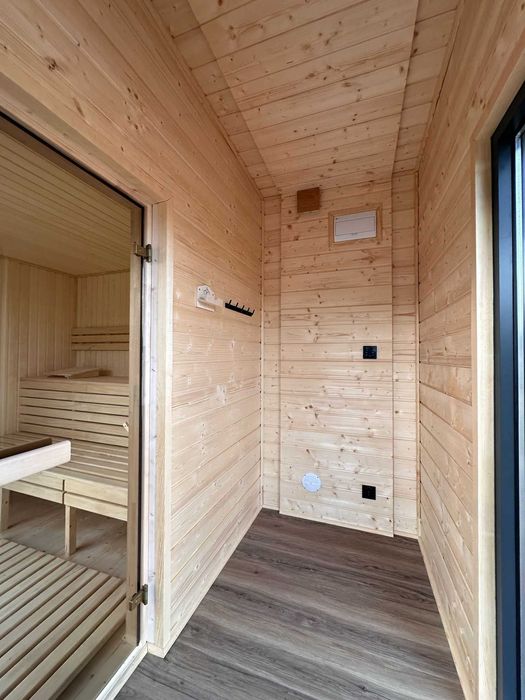 SAUNA ogrodowa PREMIUM 6 x 2,4m Hybryda WIFI wiata na BALIA JACUZZI