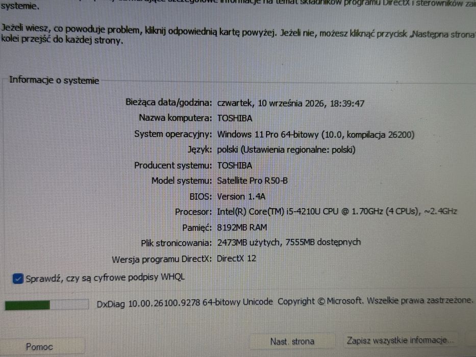 Laptop Toshiba Satellite R50-B i5/8GB/120SSD/Win11