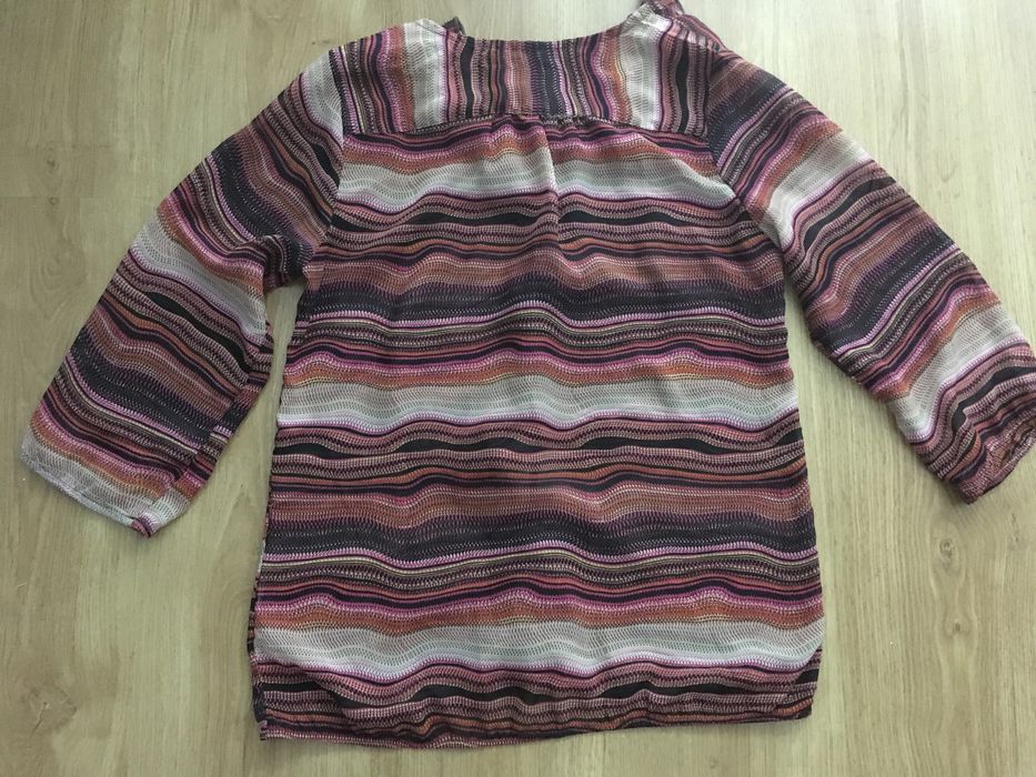 Bluzka damska z falbanka wzorki rozowo pomaranczowe paseczki 36/S