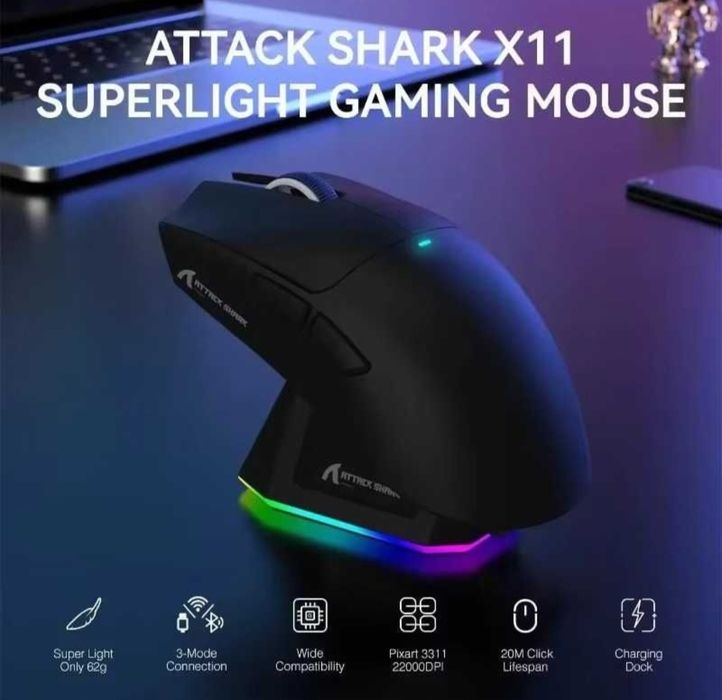 ‼️Бездротова ігрова мишка Attack Shark x6 x11 Black White нові‼️