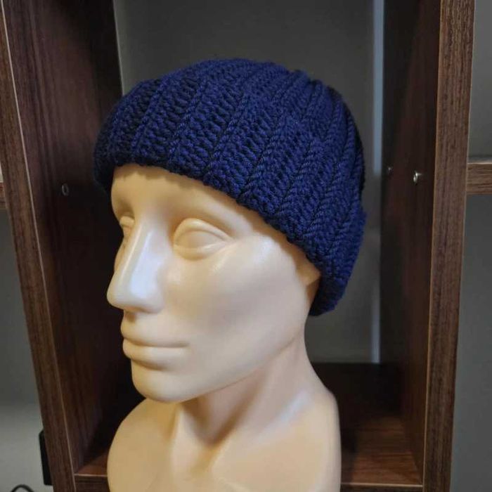 Czapka zimowa handmade beanie wełna merino 100% granatowa