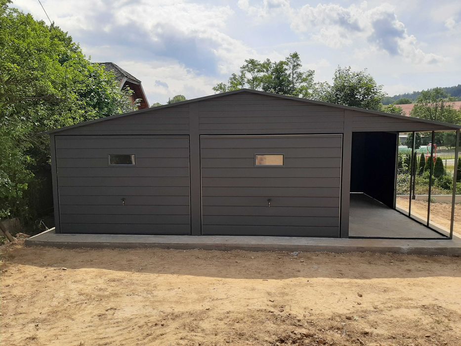 Garaż blaszany 6x5 plus 3m wiaty zabudowanej z tyłu. Profil ocynk