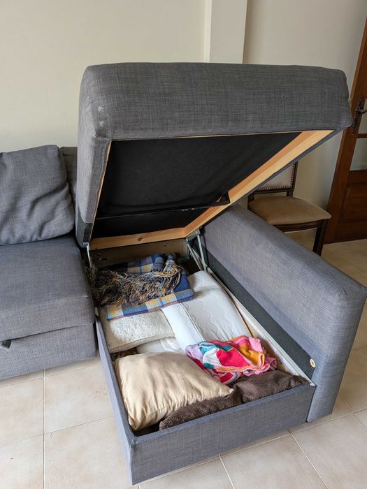 Sofá-cama de canto com arrumação Friheten Ikea cinzento escuro