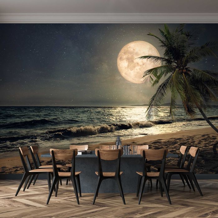 Fototapeta Księżyc Noc Plaża Woda Na Ścianę 3D Twój Rozmiar + KLEJ