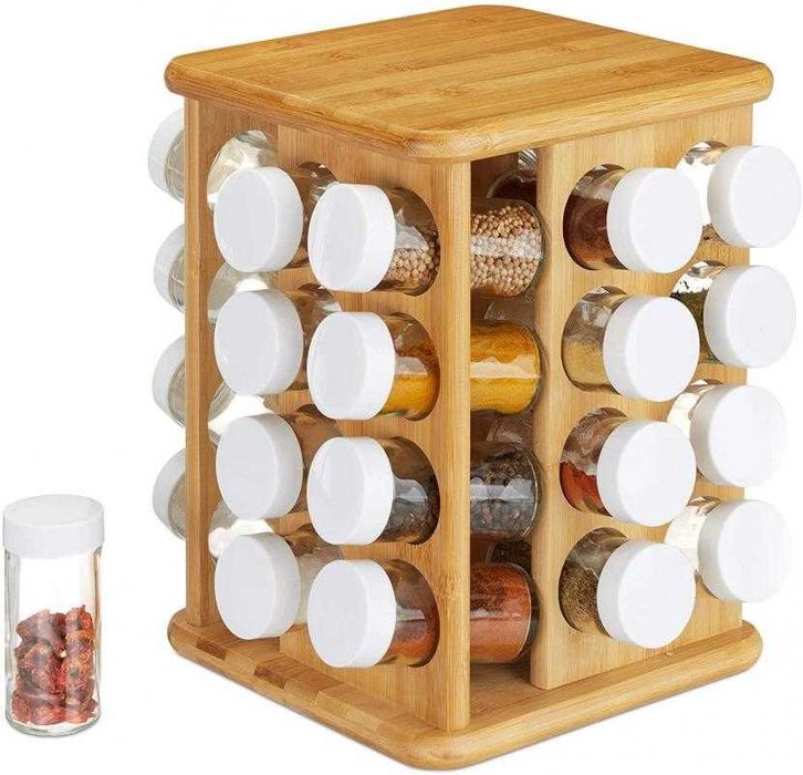Relaxdays XXL Spice Carousel, giratório, 32 frascos de especiarias,
