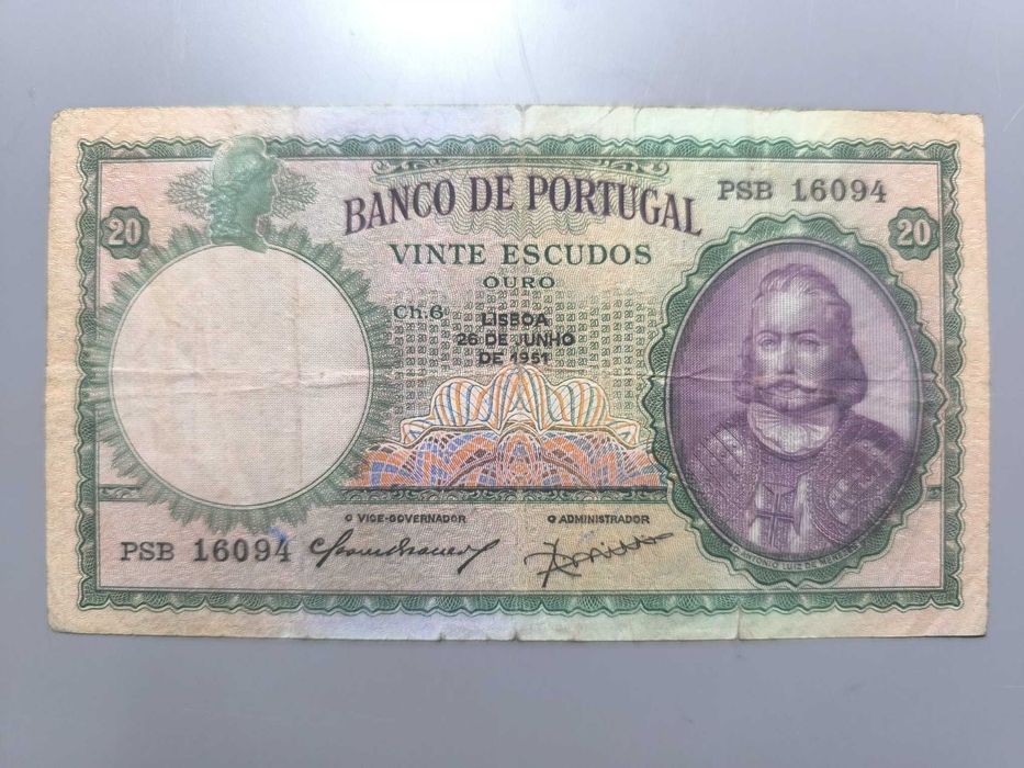 Nota de 20 Escudos – 26/06/1951 – Chapa 6
