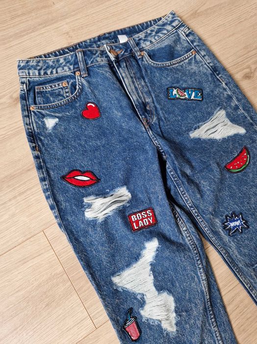 Spodnie Mommy jeans h&m rozdarcia