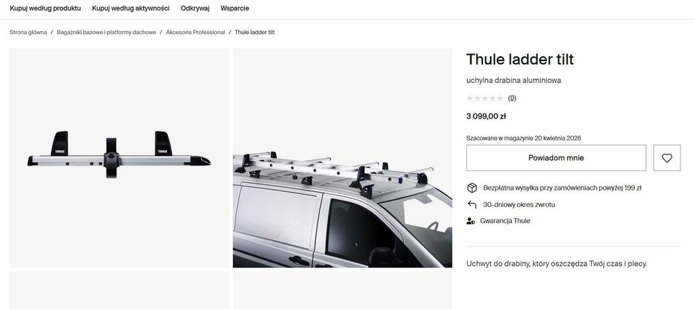 Belki dachowe Thule ProBar+ mocowanie drabiny Thule Ladder Tilt - bus