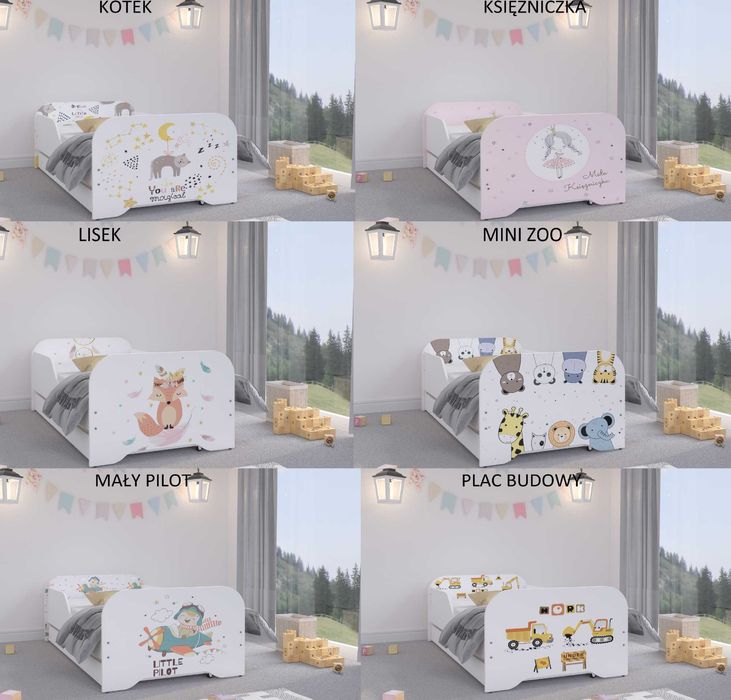 Łóżko dziecięce MIKI 160x80 Materac Szuflada Gratis Dużo wzorów