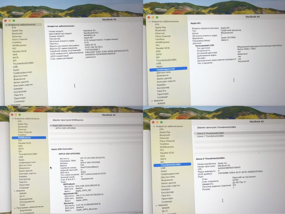 Macbook air 13 m1 2021 8GB 256GB ноутбук макбук