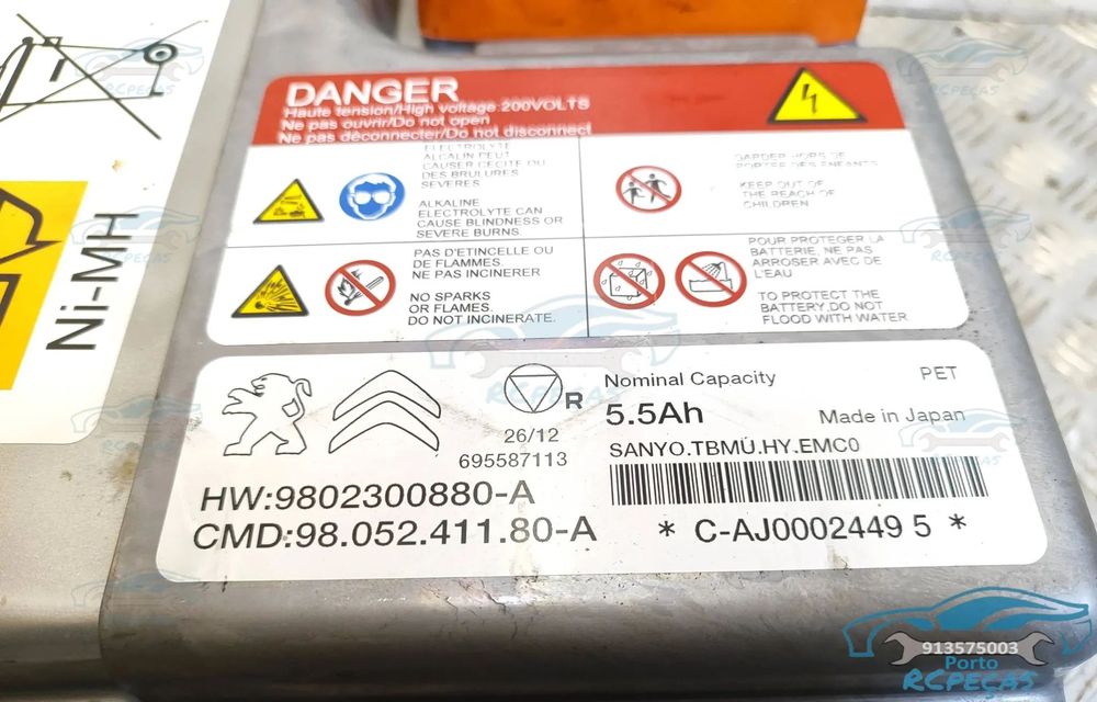 Bateria Citroen DS5 - 2.0 HDi 200cv Hybrid4 - Sistema eletrico | Hibrido | 200 cv | 9802300880 | 98.024.187.80 | 9802418780 | 508 | 3008 | Peugeot