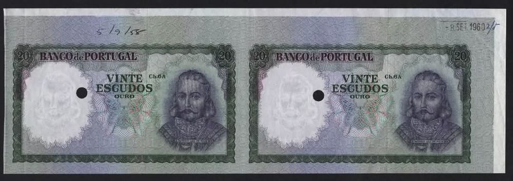 RARIDADE! Folha 2 Notas 20 Escudos Não Cortadas