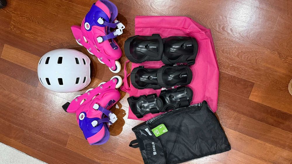 Conjunto - Patins em linha, capacete + proteções