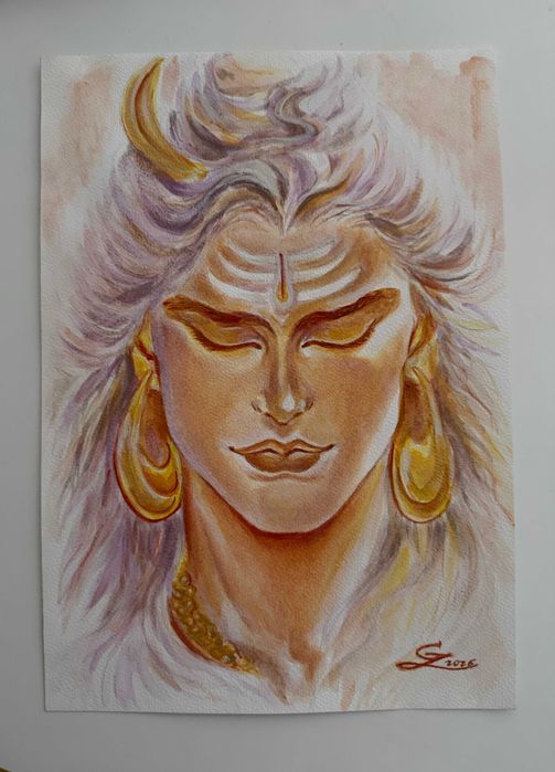Rysunek akwarelą. Lord Shiva. Śiwa