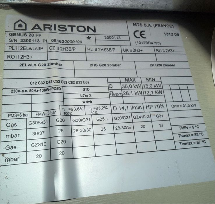 Двухконтурний газовий котел Ariston Genus 28 FF