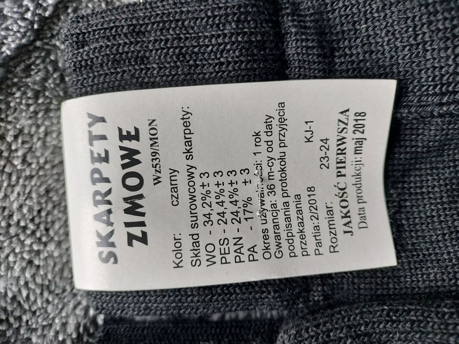 Skarpety zimowe wojskowe 539/MON strefowe