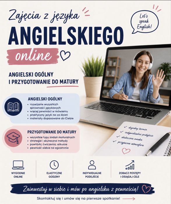 Zajęcia z jezyka angielskiego online , przygotowanie do matury