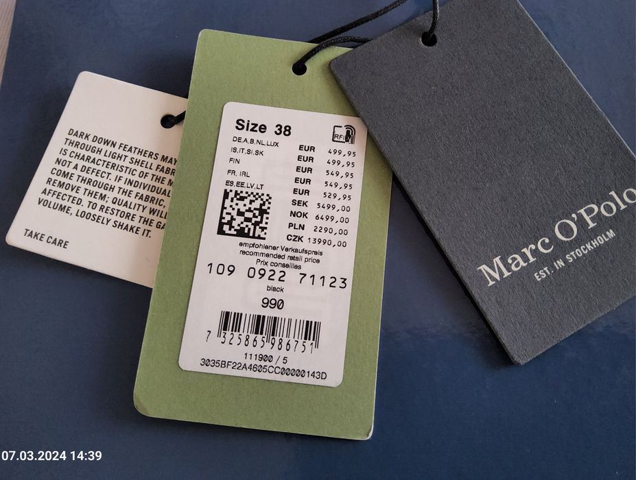 Пуховик, Marc O´polo, EUR 38, Німеччина