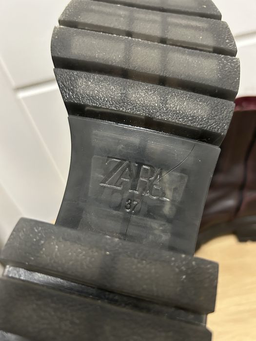 Zara sznurowane botki 37 bordo biker glany wiśniowe skóra obcas