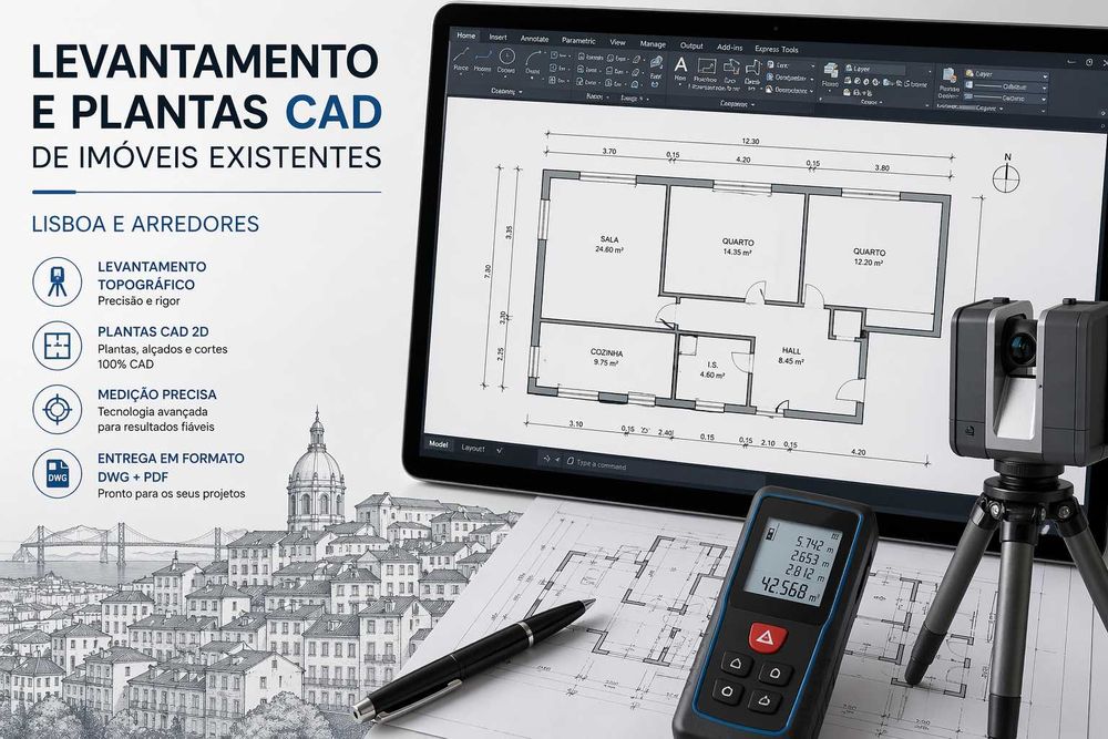 Levantamento e Plantas CAD de Imóveis Existentes (Lisboa e Arredores)