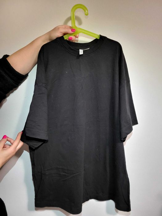 Czarny T-shirt OVERSIZE H&M Basic S bdb stan bawełna (pudełkowy krój)