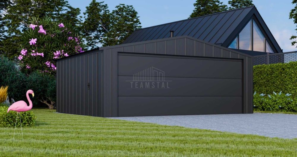 Garaż blaszany 6x4 brama segmentowa drzwi blacha na rąbek dach TS1088