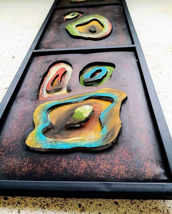 Quadro em metal com pintura arte abstrata contemporânea