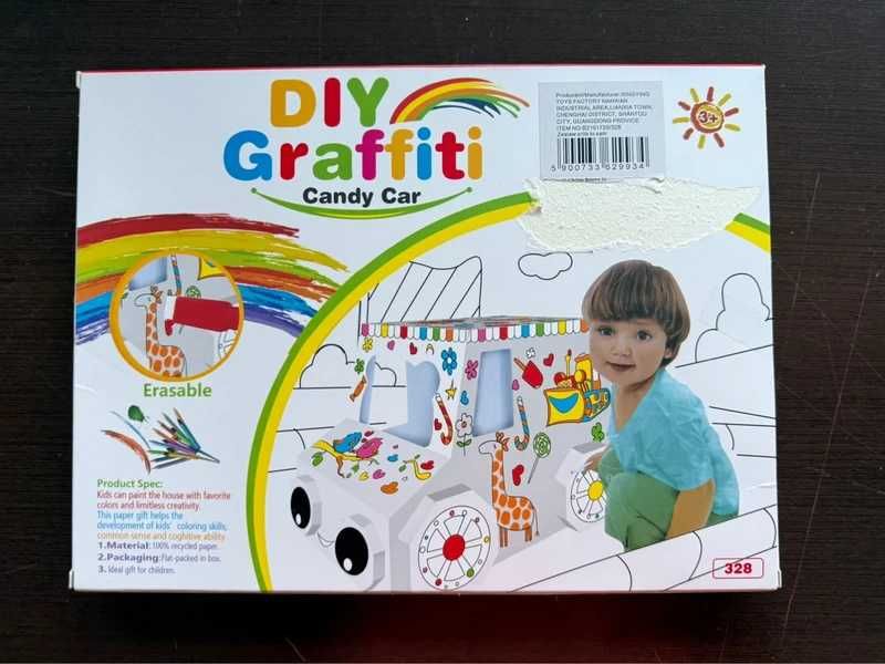 Auto z tektury do kolorowania, DIY Graffiti Candy Car, nowy