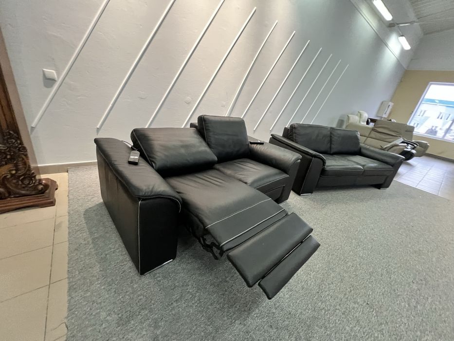 Диван трійка двійка реклайнер шкіряний чорний