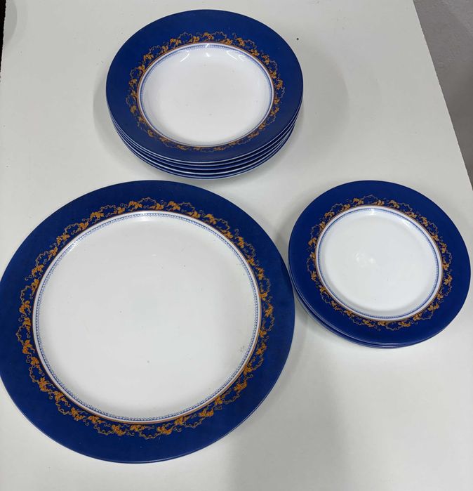 Conjunto Loiça Vintage Azul Cobalto Dourado