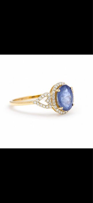 Anel de Ouro 14k 54 diamantes naturais e safira natural