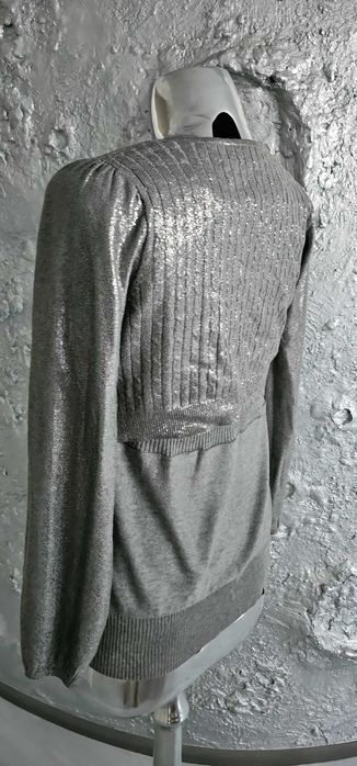 Twinset sweterek srebrny 2 częsci blizniak roz L