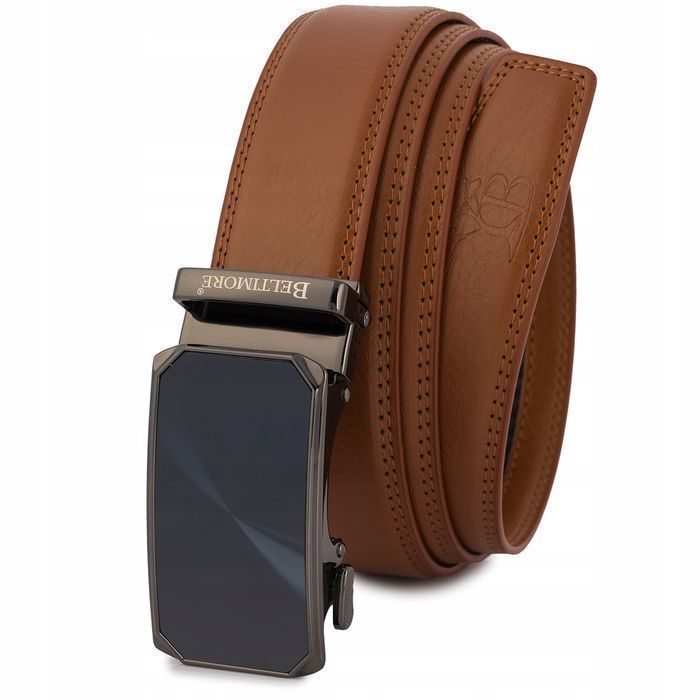 Pasek męski skórzany do spodni jeans casual automat gładka skóra brąz