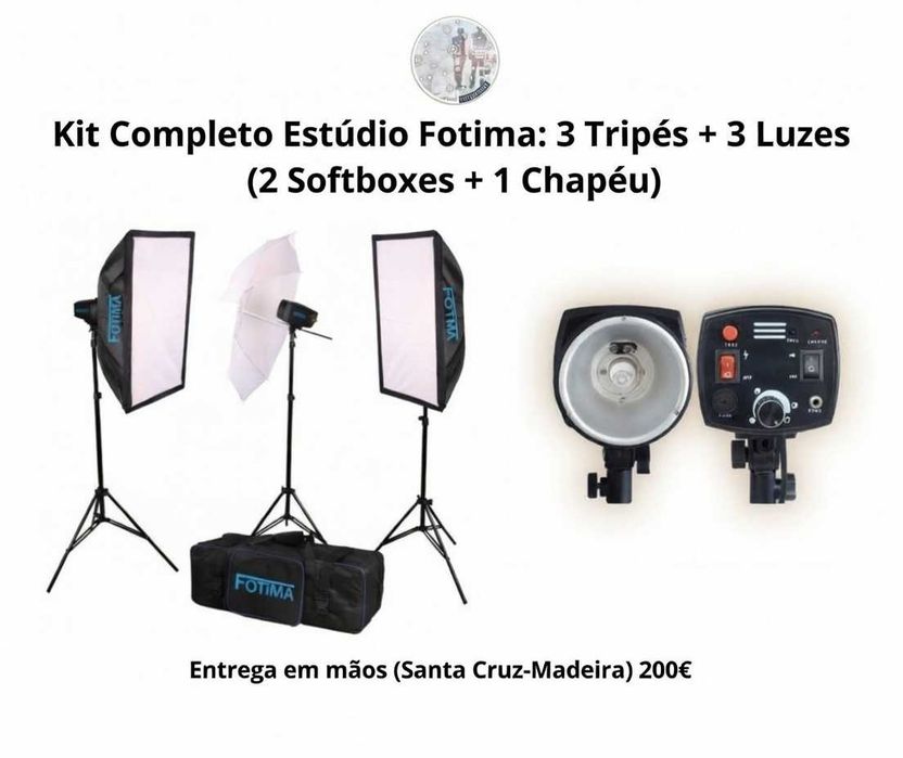 Kit Completo Estúdio Fotográfico Fotima (3 Pontos de Luz) + Acessórios