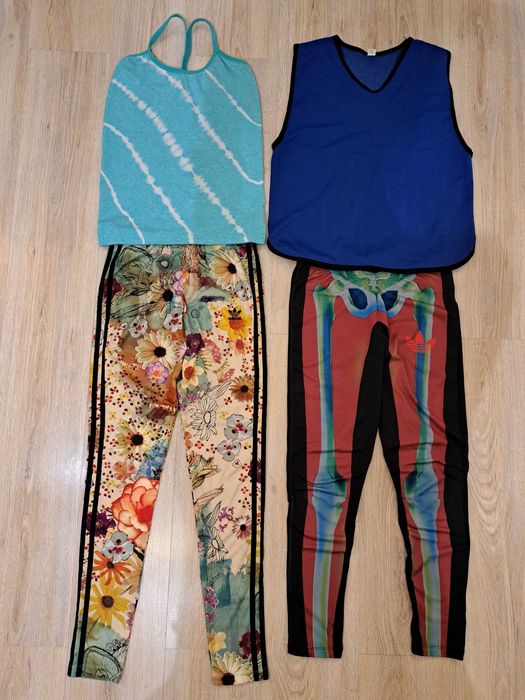 Legginsy Adidas 2 sztuki, rozm. S, kwiaty, szkielet + gratis koszulki