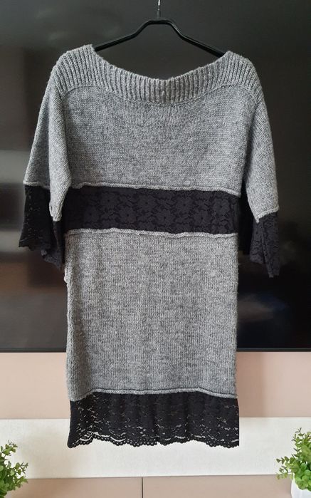 Туника платье теплая с кружевом туніка тепла