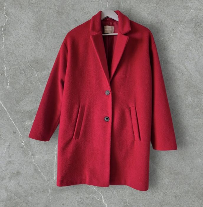 Płaszcz klasyczny przejściowy Amber&June roz.38/40 czerwony, stan bdb.