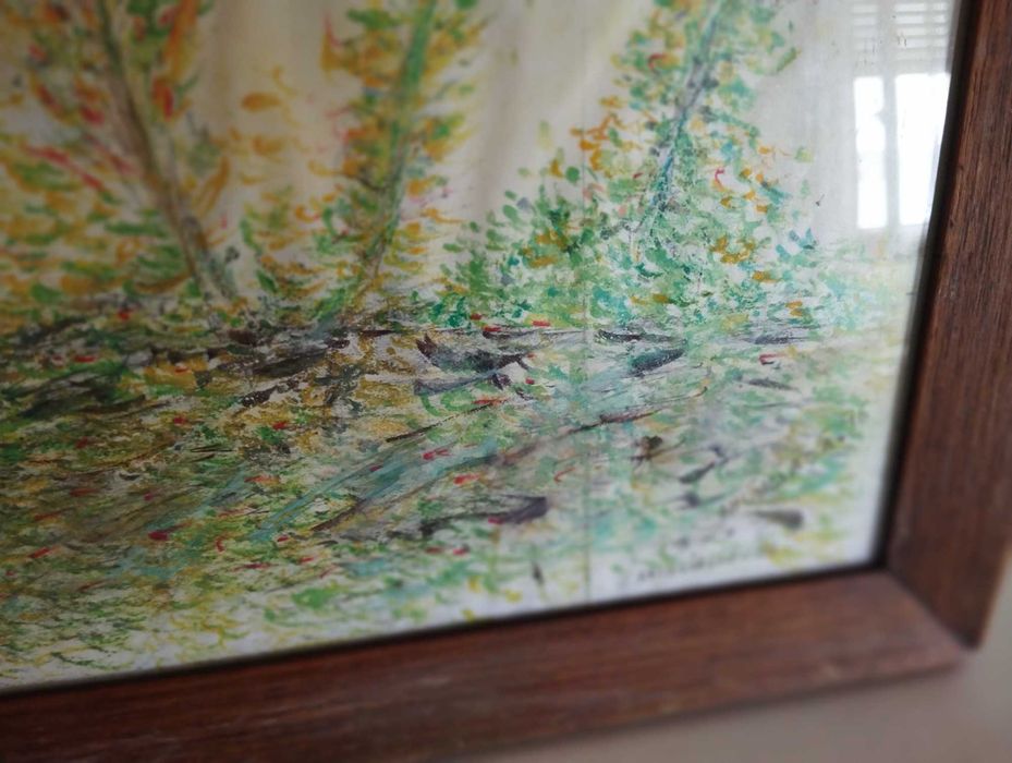 Desenho a lápis de cor quadro com moldura madeira e vidro