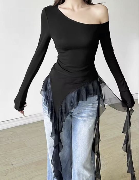 Топ медуза асимметричное плечо  y2k готика гранж S, M рр