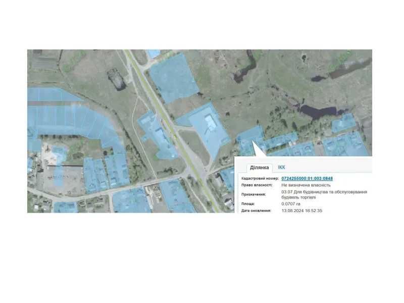Земельна ділянка під торгівлю 0.0707 га, смт. Ратне, вул. Центральна