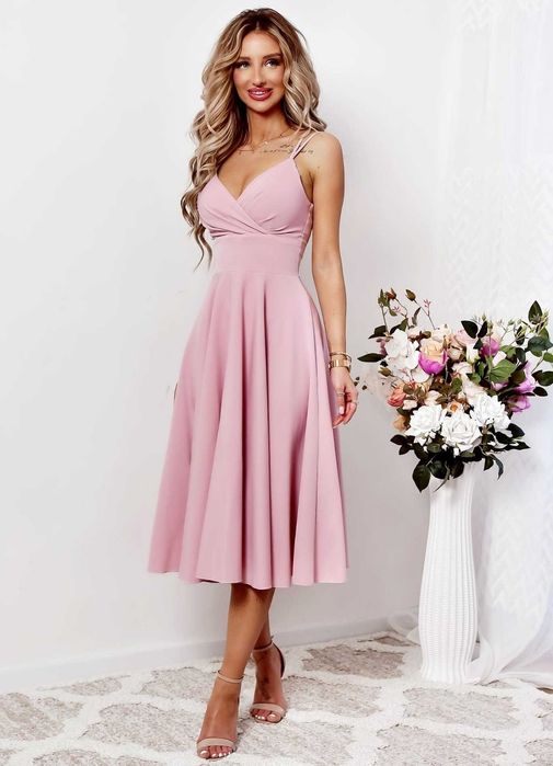 Sukienka midi pudrowy róż L