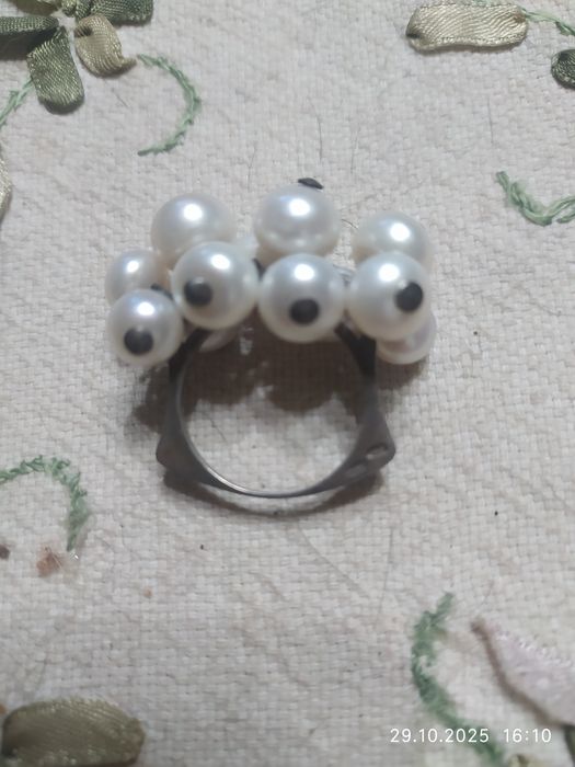 Перстень с рубином и фионитами,жемч.кольцо