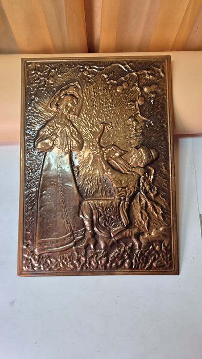 Piękna stara plakieta mosiężna obrazek starocia PRL T27