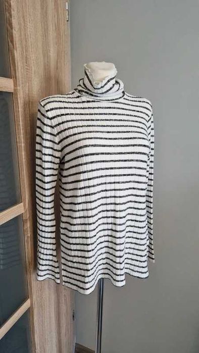 Biały golf w czarne paski damski Mavi 36/S wiskoza