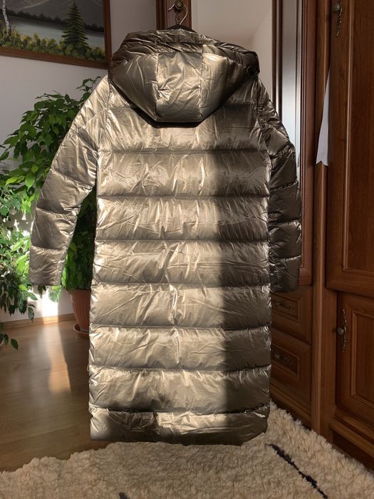 Damska błyszcząca kurtka  puchowa ciemny złoty