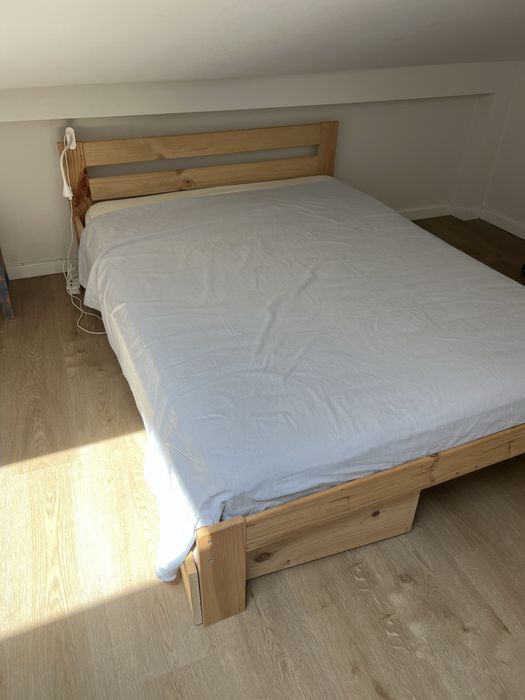 Cama casal 140 madeira natural